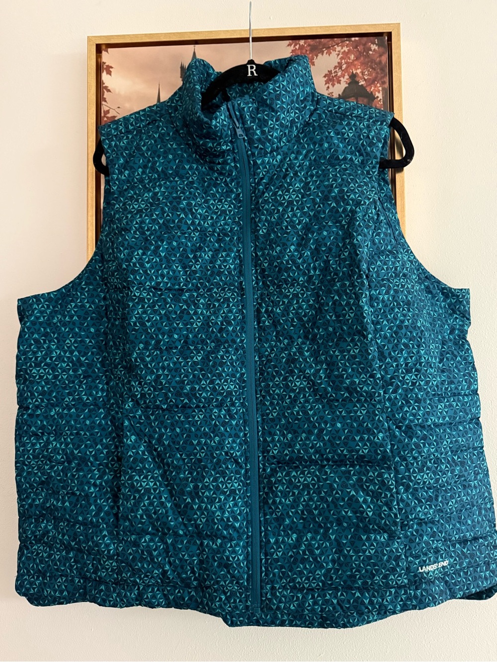 Lands' End Women’s Teal Patterned Puffer Vest